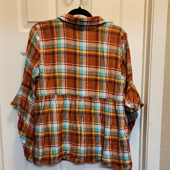 Ivy Jane Flannel Colorful Plaid Button-Up Tunic - Picture 4 of 8